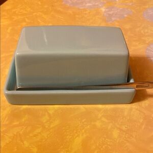 Light Blue Butter Dish with Knife
